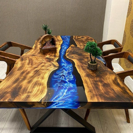 Walnut Epoxy Dining Table Dark Brown Resin River Table
