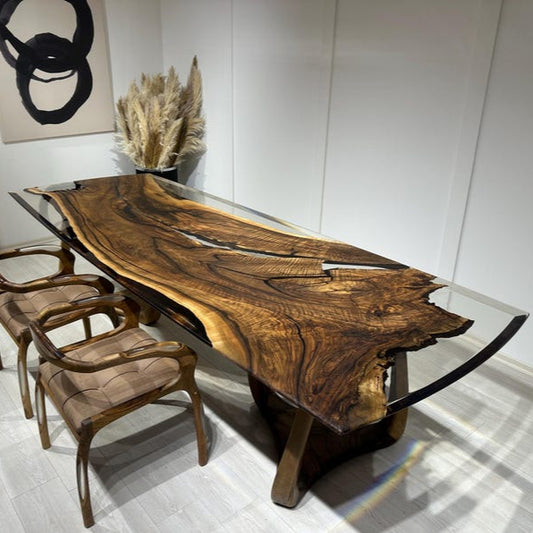 Clear Epoxy Dining Table Olive Wood River Table