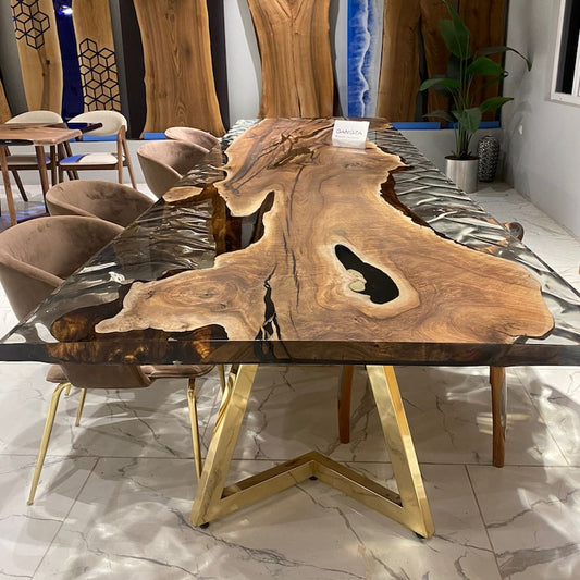Walnut Clear Epoxy Dining Table Live Edge River Table
