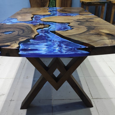 Ocean Inspired Live Edge Epoxy Table Sea Blue Resin Dining Table