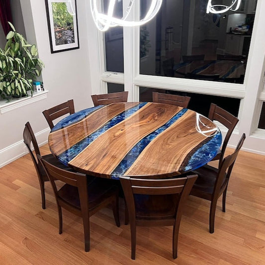 Round Burl Maple Epoxy River Table Resin Dining or Accent Table