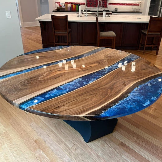 Round Burl Maple Epoxy River Table Resin Dining or Accent Table