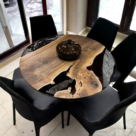 Round Epoxy Dining Table Walnut and Resin Live Edge Table