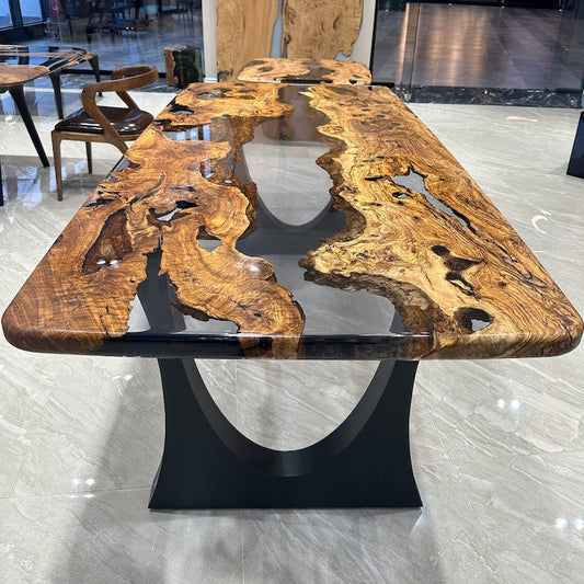 Edge Olive Wood Dining Table Clear or Colored Epoxy River Multiple Size